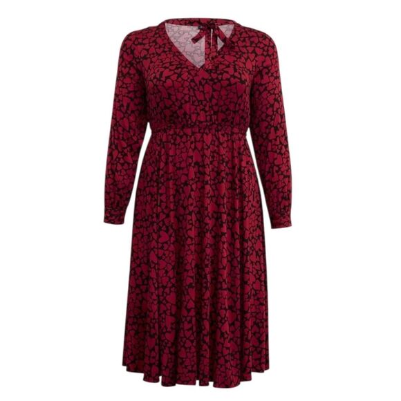 Torrid Midi Challis Skater Dress Red Heart Patterned Dress Women's Plus Size 5X - Picture 2 of 15